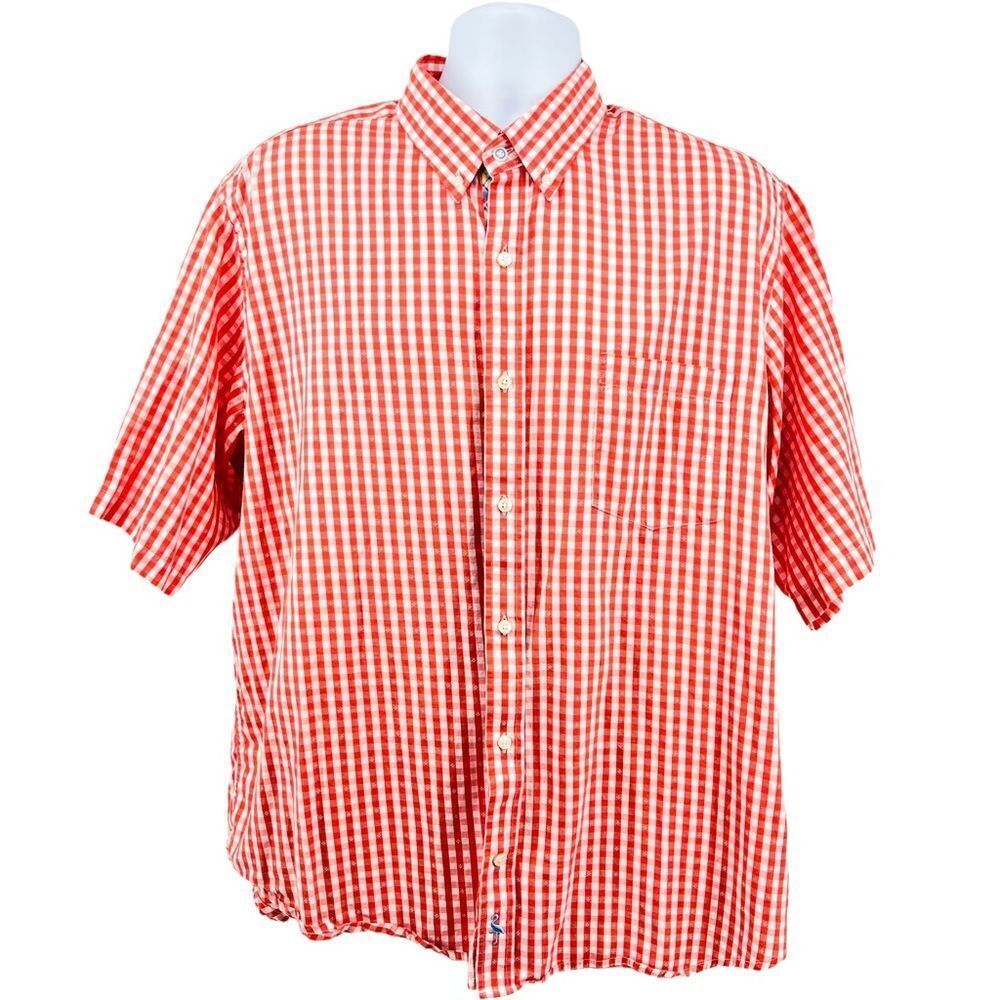 Tailorbyrd Mens’s Gangnam Button Down Shirt Short Sleeve Salmon White Size XXL